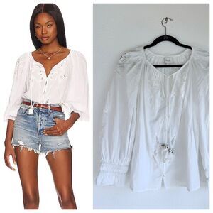 NEW Cleobella Greta Battenburg Lace Blouson Sleeve Blouse in Ivory Size Small